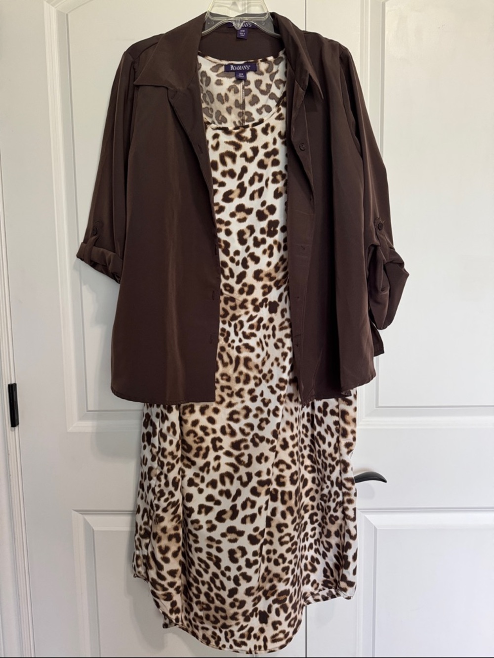 Roman’s Brown and Cream Leopard Print Dress with Brown Jacket Size 20W